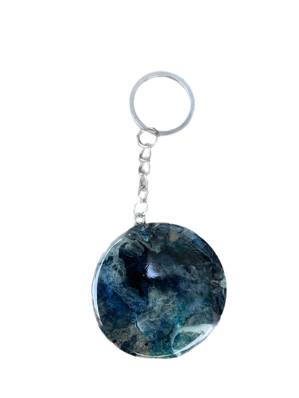 Handmade Blue Resin Round Keychain - Home Accents